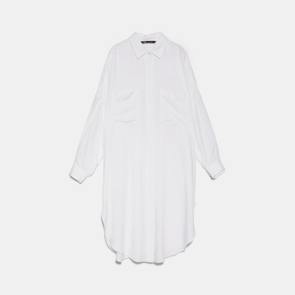 Zara Dresses & Skirts - Zara Oversized Collared Shirt Dress with Big Pockets White